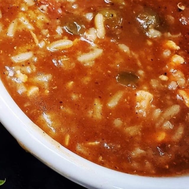 Chicken and Sausage Gumbo with a Side Salad and a Side of Garlic Points.