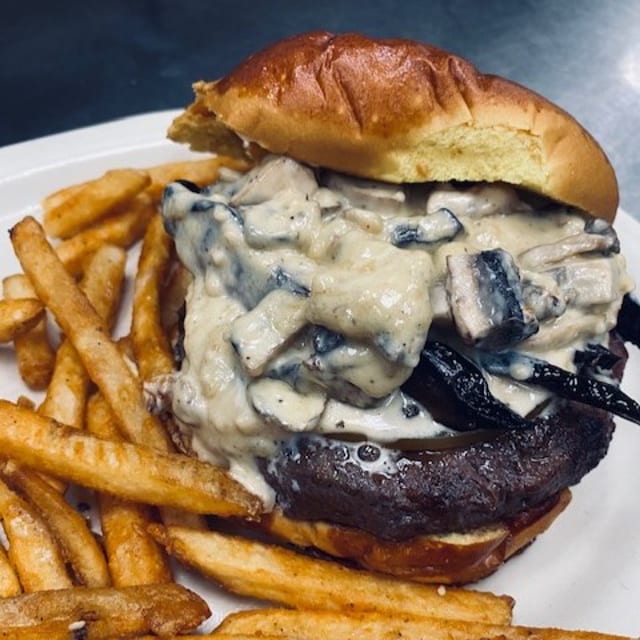 Pat's Mighty 'Shrum Burger.